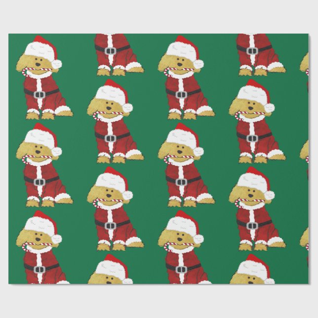 Goldendoodle Dog Santa Paws Wrapping Paper (Flat)