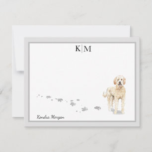 Goldendoodle Dog Standing Gray Border Monogram Card