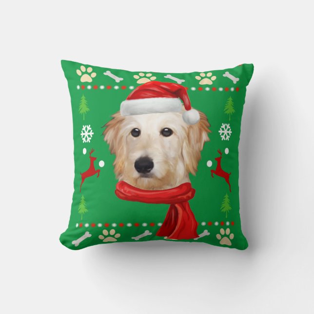 Goldendoodle Dog Ugly Christmas Cushion (Front)