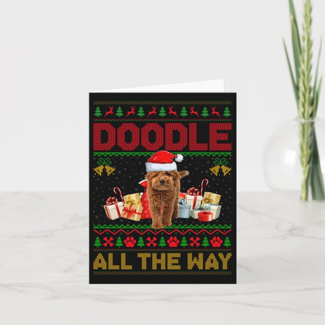 Goldendoodle Dog Ugly Christmas Sweaters Pet Dog L Card (Front)