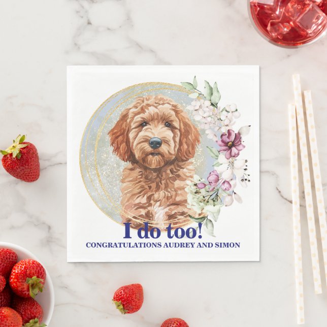 Goldendoodle Dog Wedding Napkins with Dog Photo (Insitu)