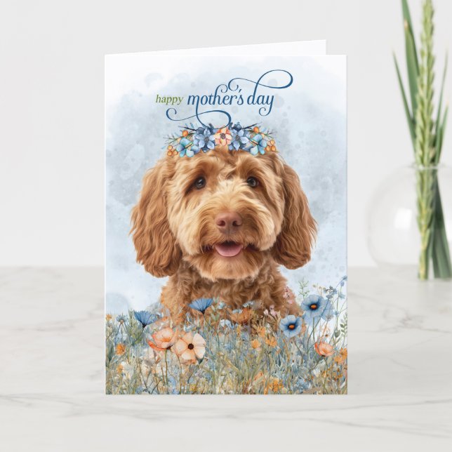 Goldendoodle Dog Wildflowers Mother's Day Holiday Card (Front)
