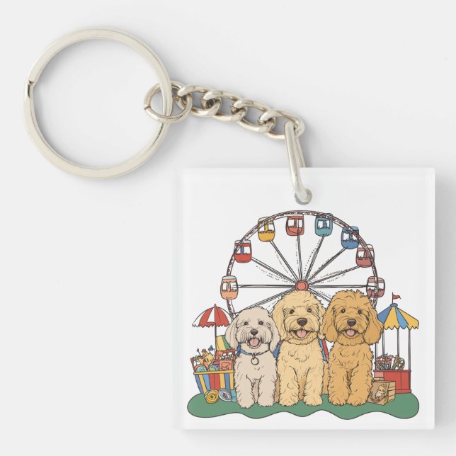 Goldendoodle Dogs At A Carnival  Key Ring (Front)