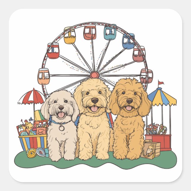 Goldendoodle Dogs At A Carnival  Square Sticker (Front)
