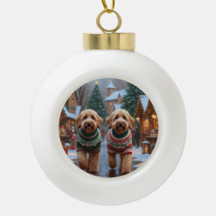 Goldendoodle Dogs Christmas Snow Holiday Ceramic Ball Christmas Ornament