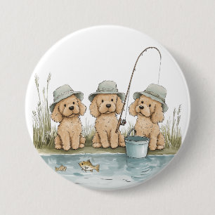 Goldendoodle Dogs Fishing 7.5 Cm Round Badge