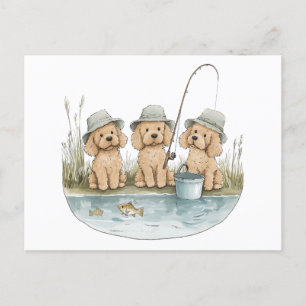 Goldendoodle Dogs Fishing Postcard