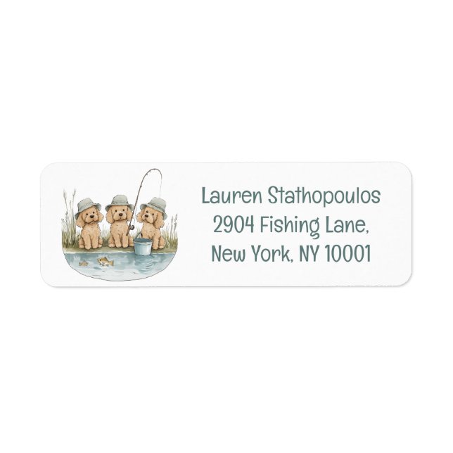 Goldendoodle Dogs Fishing Return Address Label (Front)