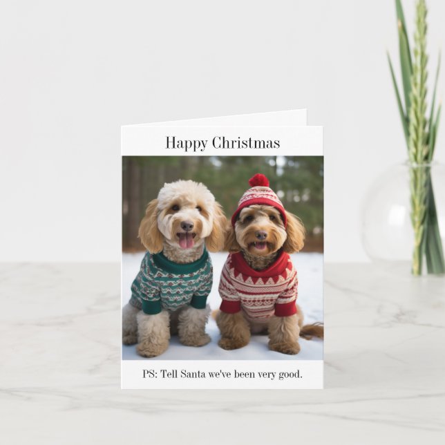 Goldendoodle Dogs in Christmas Sweaters Card (Front)