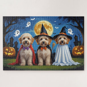 Goldendoodle Dogs Pumpkin Halloween Funny Jigsaw Puzzle