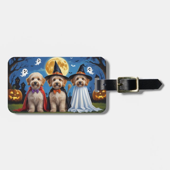 Goldendoodle Dogs Pumpkin Halloween Funny Luggage Tag (Front Horizontal)