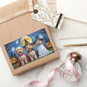 Goldendoodle Dogs Pumpkin Halloween Funny Rectangular Sticker