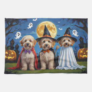 Goldendoodle Dogs Pumpkin Halloween Funny Tea Towel