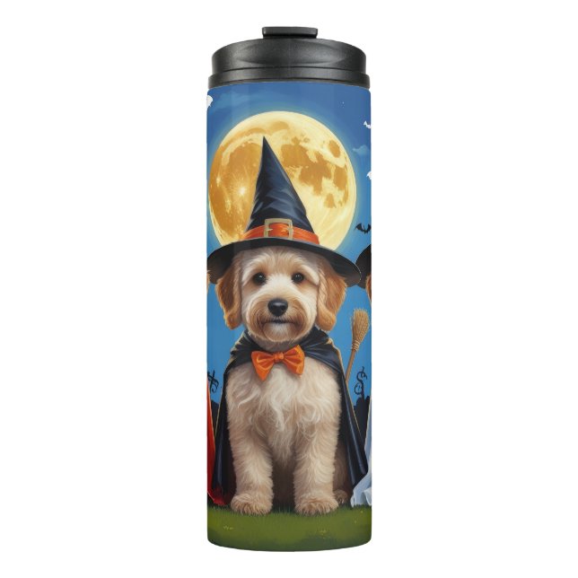 Goldendoodle Dogs Pumpkin Halloween Funny Thermal Tumbler (Front)