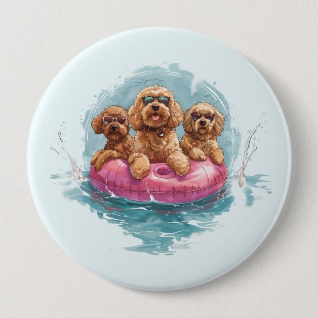 Goldendoodle Dogs Summer Pineapple Pool Float 10 Cm Round Badge (Front)