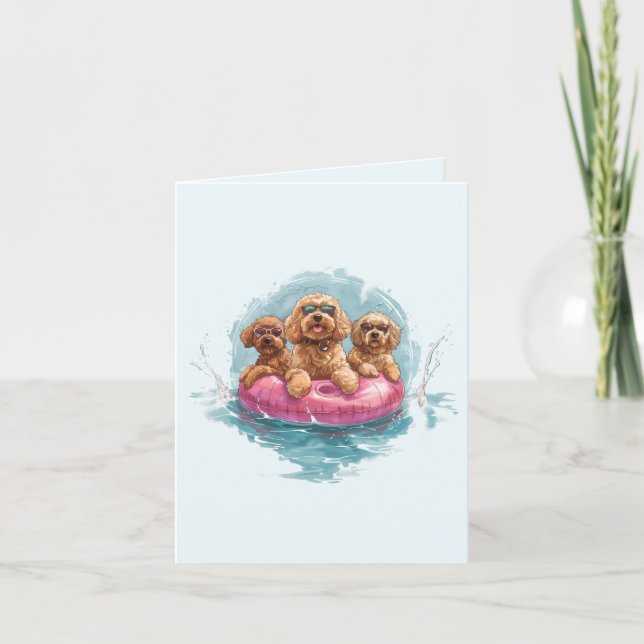 Goldendoodle Dogs Summer Pineapple Pool Float Card (Front)