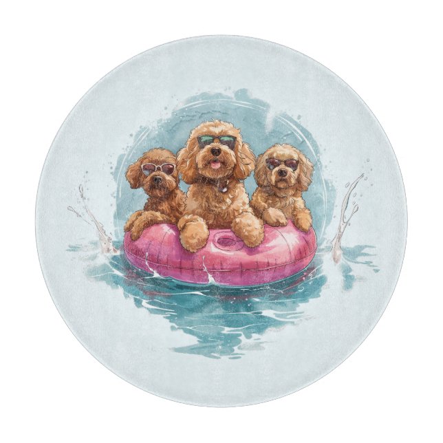 Goldendoodle Dogs Summer Pineapple Pool Float Cutting Board (Front)