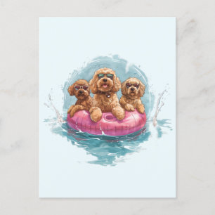Goldendoodle Dogs Summer Pineapple Pool Float Postcard