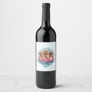 Goldendoodle Dogs Summer Pineapple Pool Float Wine Label