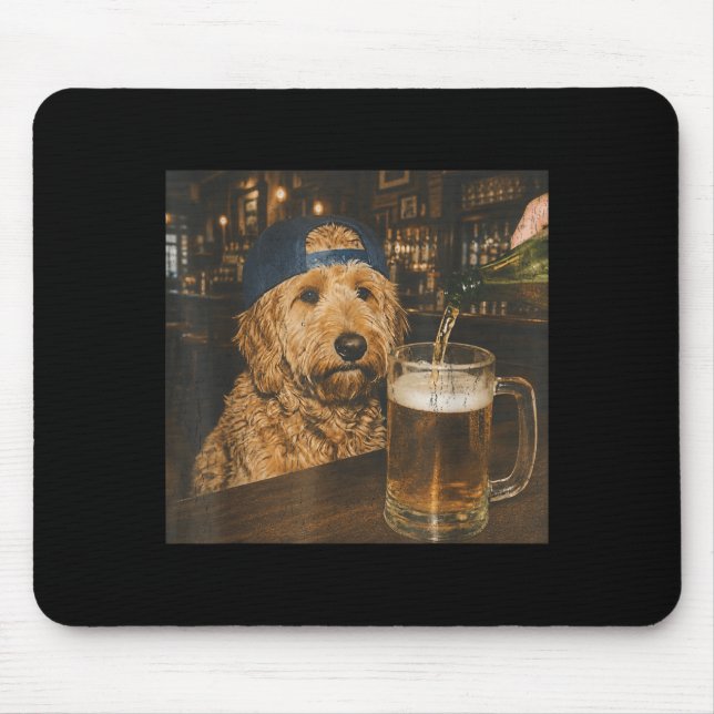 Goldendoodle Drinking Beer Shirt Funny Dog Meme Mouse Pad (Front)