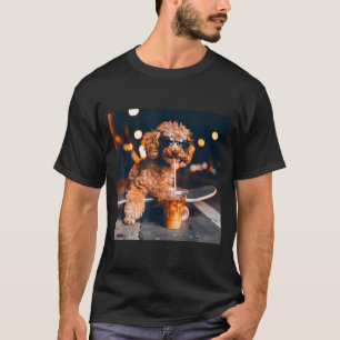 Goldendoodle drinking iced coffee funny animal mem T-Shirt
