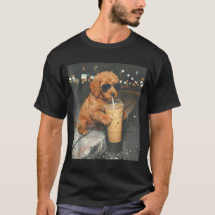 Goldendoodle drinking iced coffee funny dog memeGo T-Shirt