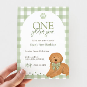 Goldendoodle First Birthday Party Green Invitation