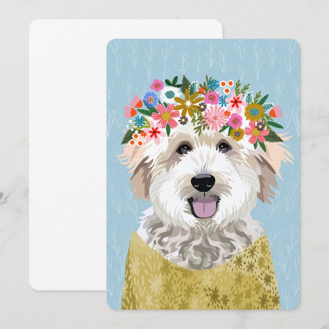 GoldenDoodle Flower Crown Dog Portrait Art Invitation (Front/Back)