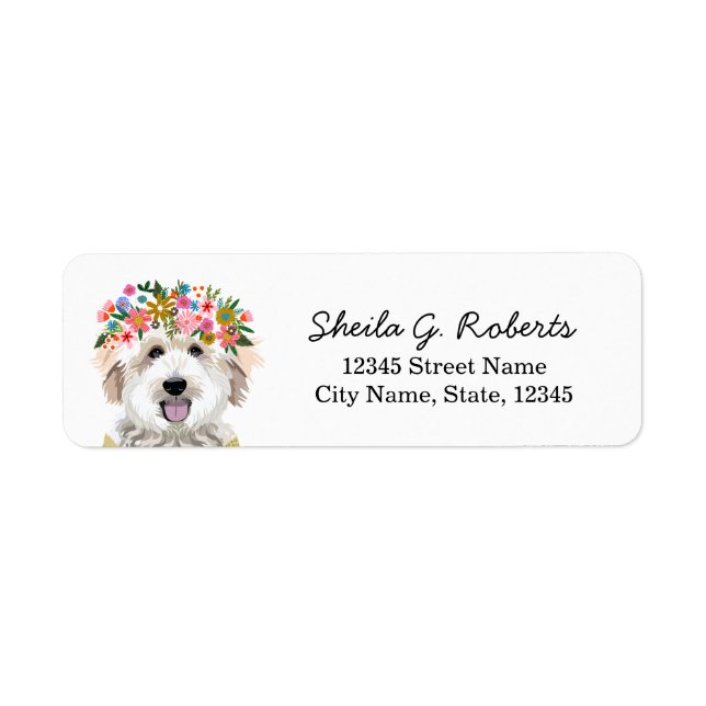 GoldenDoodle Flower Crown Return Address Label (Front)