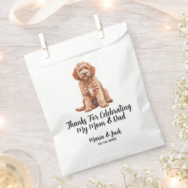 Goldendoodle Full Colour Pet Wedding Favour Bag (Clipped)