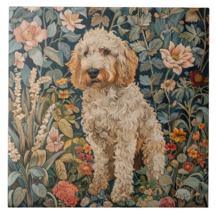 Goldendoodle Garden Tapestry Birthday Party Ceramic Tile