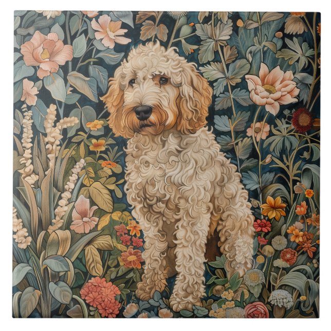 Goldendoodle Garden Tapestry Birthday Party Ceramic Tile (Front)