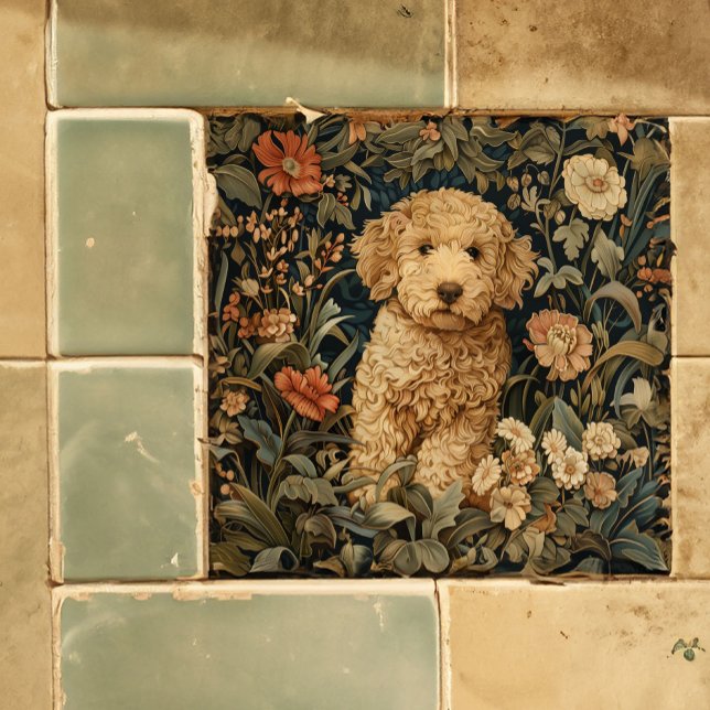 Goldendoodle Garden Tapestry Doodle Puppy Ceramic Tile (Creator Uploaded)