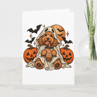 Goldendoodle Ghost Boba Cute Halloween Dog Humour Card