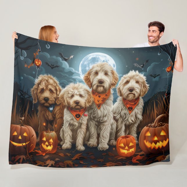 Goldendoodle Halloween Spooky  Fleece Blanket (In Situ)