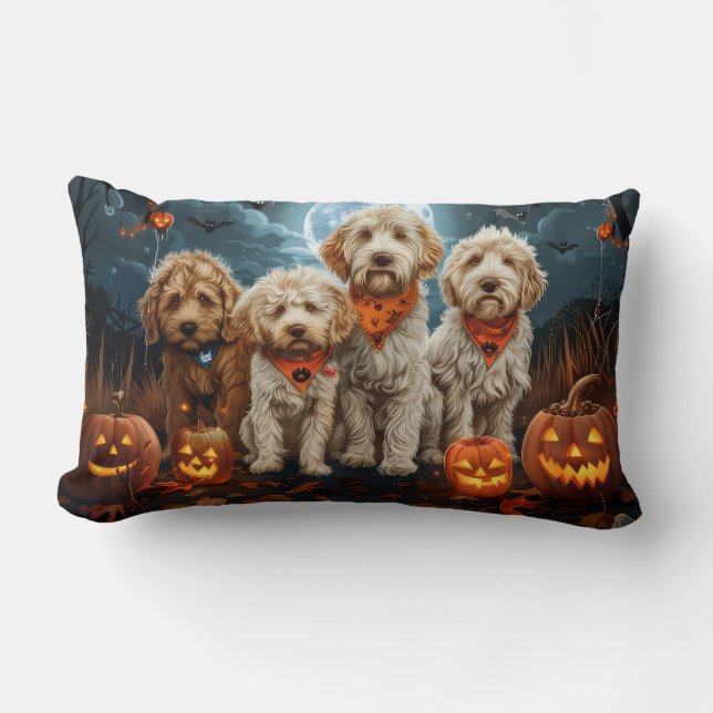 Goldendoodle Halloween Spooky  Lumbar Cushion (Front)