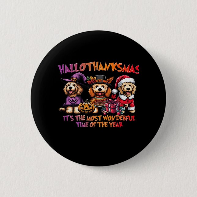 Goldendoodle Halloween Thanksgiving Christmas Clas 6 Cm Round Badge (Front)