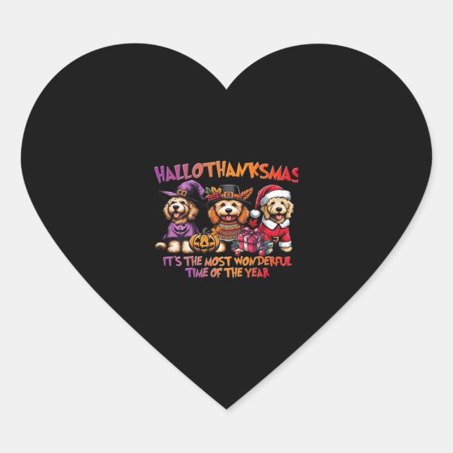 Goldendoodle Halloween Thanksgiving Christmas Clas Heart Sticker (Front)