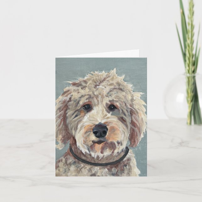 Goldendoodle Hand-Painted on Canvas Note Card (Front)