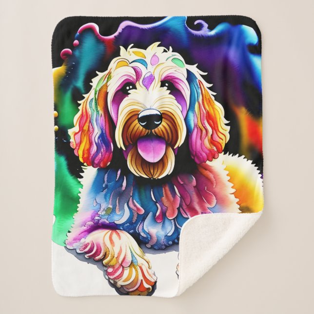 Goldendoodle Happy Dog Collection Sherpa Blanket (Front)