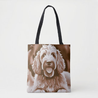 Goldendoodle Happy Dog warm neutral colours  Tote Bag