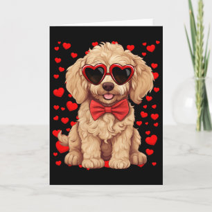 Goldendoodle Heart Sungles Bow Tie Valentine's Day Card
