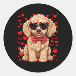 Goldendoodle Heart Sungles Bow Tie Valentine's Day Classic Round Sticker