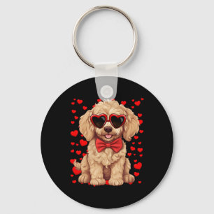 Goldendoodle Heart Sungles Bow Tie Valentine's Day Key Ring