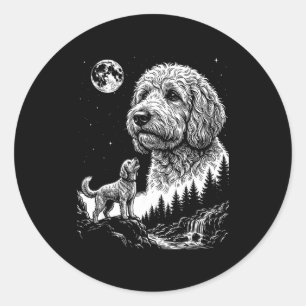 Goldendoodle howling to the moon vintage funny dog classic round sticker