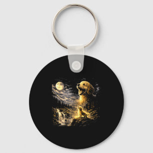 Goldendoodle Howling To The Moon Vintage Mystical Key Ring