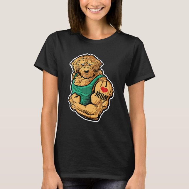 Goldendoodle I Love Mum Tattoo Dog Workout Fitness T-Shirt (Front)