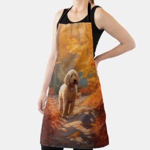 Goldendoodle in Autumn Leaves Fall Inspire  Apron