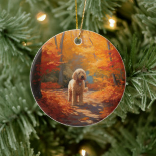 Goldendoodle in Autumn Leaves Fall Inspire Ceramic Ornament