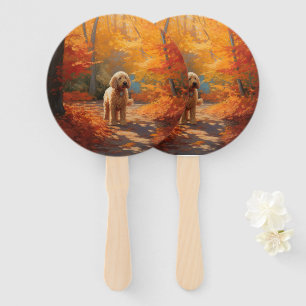 Goldendoodle in Autumn Leaves Fall Inspire Hand Fan